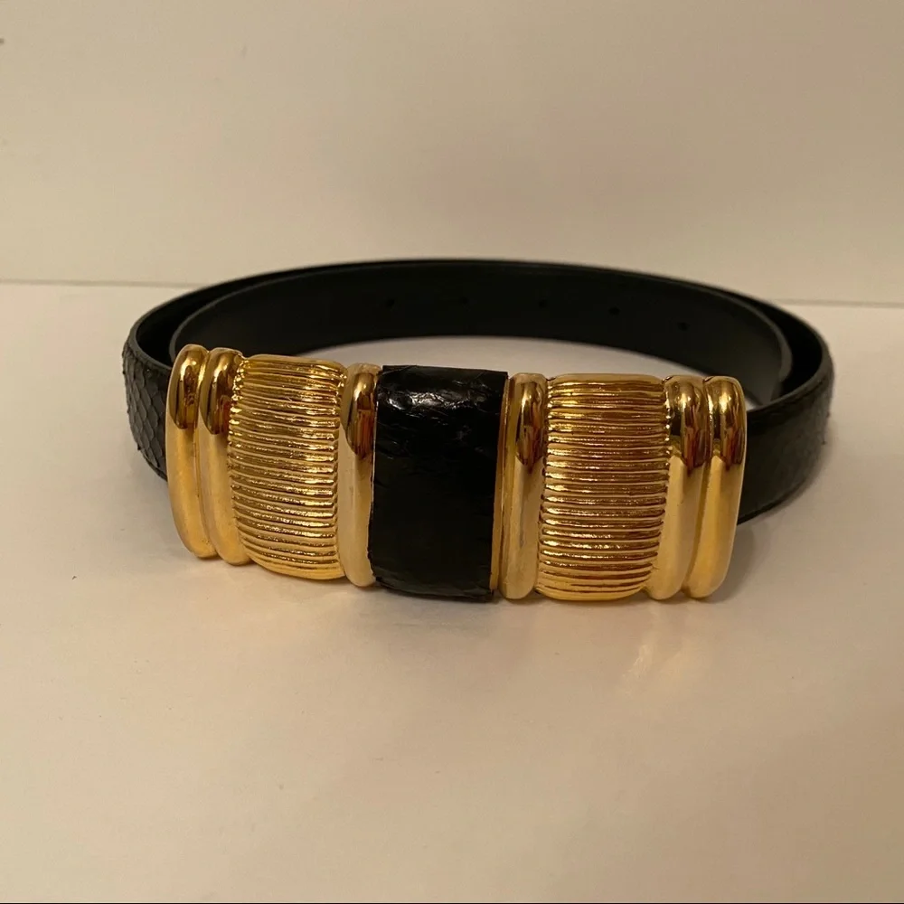 JANA BELT BLACK SNAKESKIN GOLD BUCKLE ACCESSORY Size L